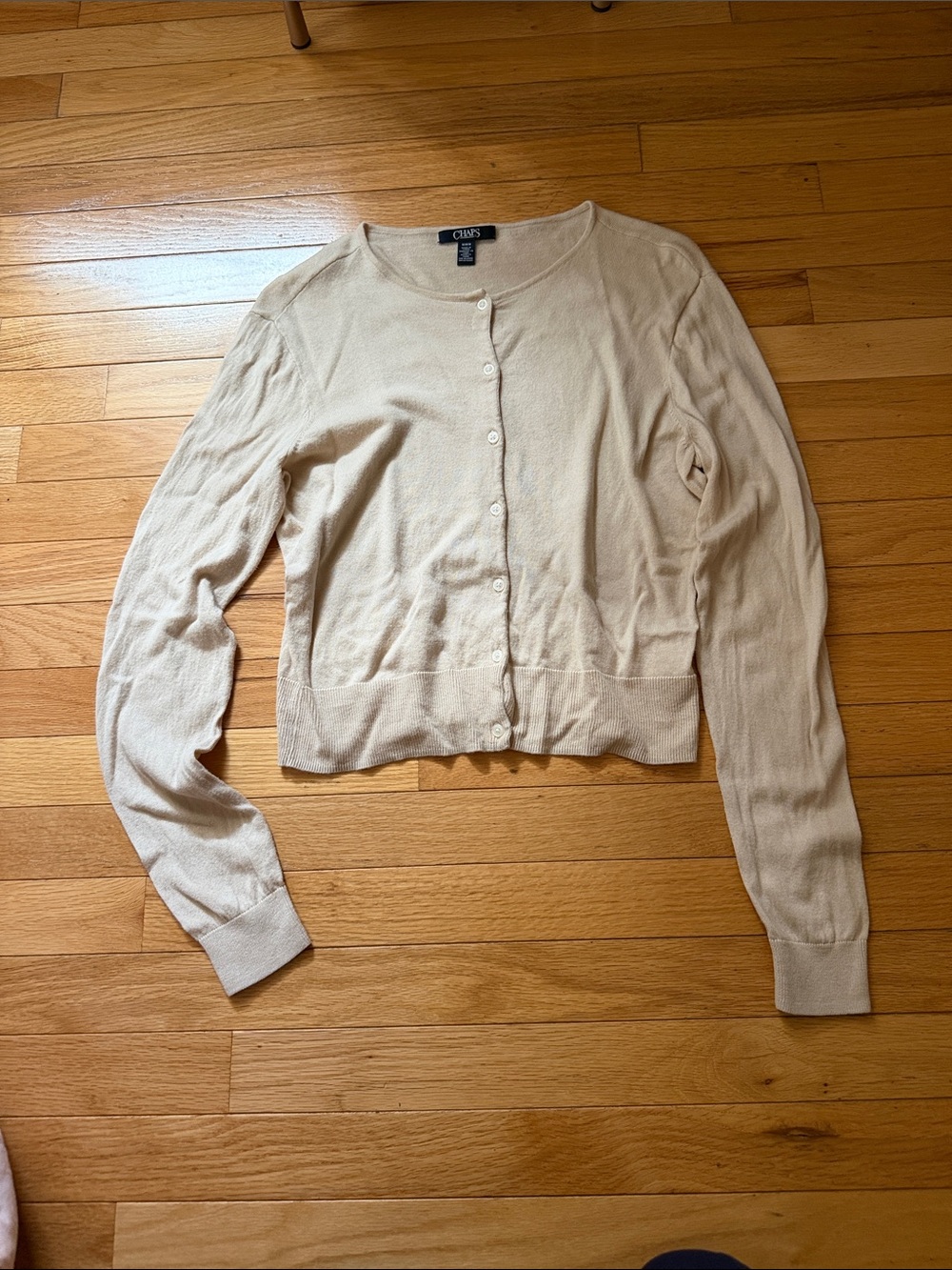 Chaps Neutral Cream Crewneck Cardigan